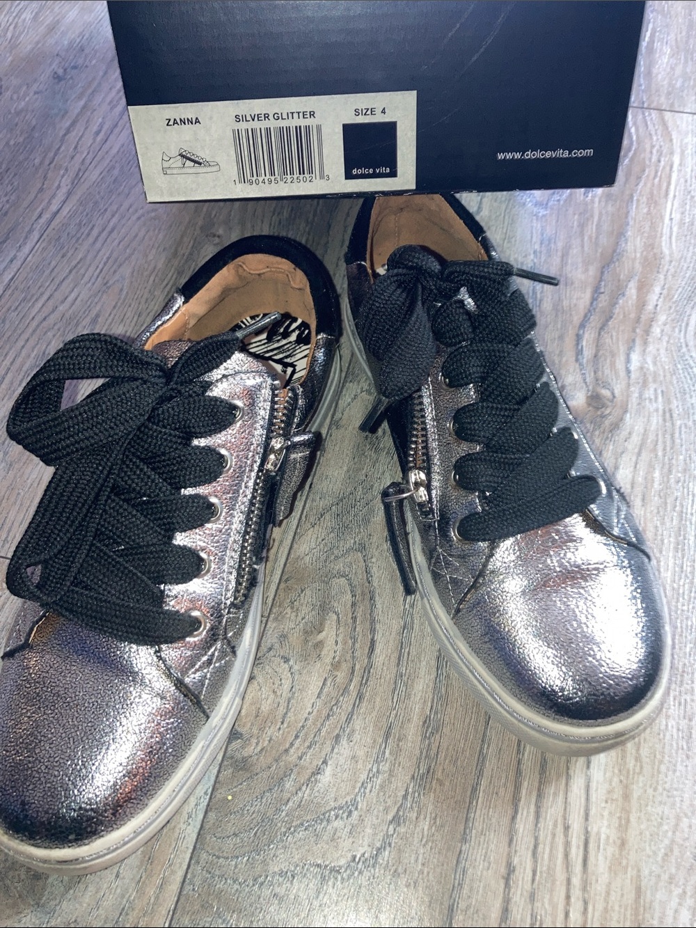 Dolce Vita Silver Metallic Lace-Up Sneakers with Side Zip